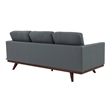 LeisureMod Chester Modern Faux Leather Sofa with Birch Wood Base Gray