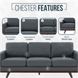 LeisureMod Chester Modern Faux Leather Sofa with Birch Wood Base Gray