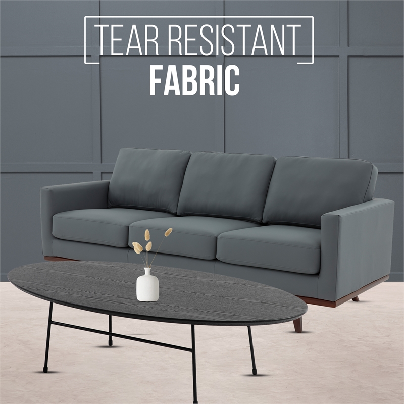 LeisureMod Chester Modern Faux Leather Sofa with Birch Wood Base Gray