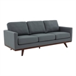 LeisureMod Chester Modern Faux Leather Sofa with Birch Wood Base Gray