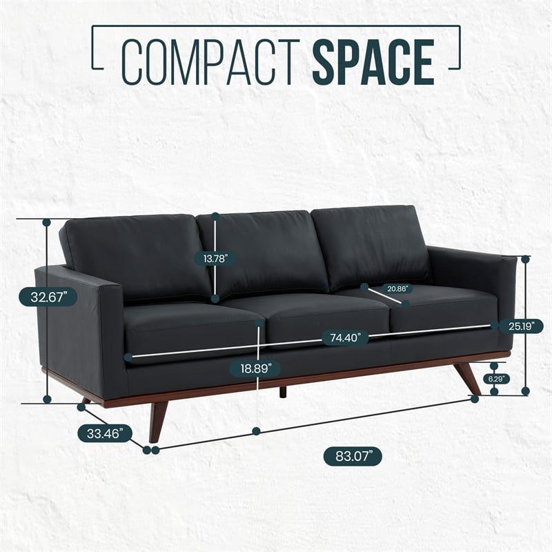 LeisureMod Chester Modern Faux Leather Sofa with Birch Wood Base Black