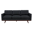 LeisureMod Chester Modern Faux Leather Sofa with Birch Wood Base Black