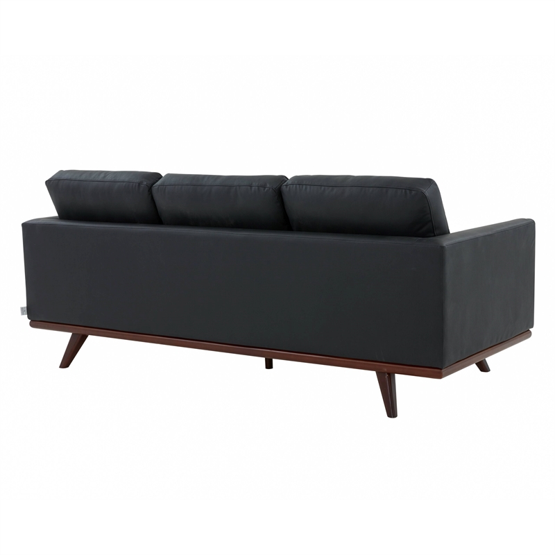 LeisureMod Chester Modern Faux Leather Sofa with Birch Wood Base Black