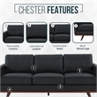 LeisureMod Chester Modern Faux Leather Sofa with Birch Wood Base Black