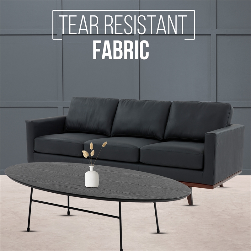 LeisureMod Chester Modern Faux Leather Sofa with Birch Wood Base Black