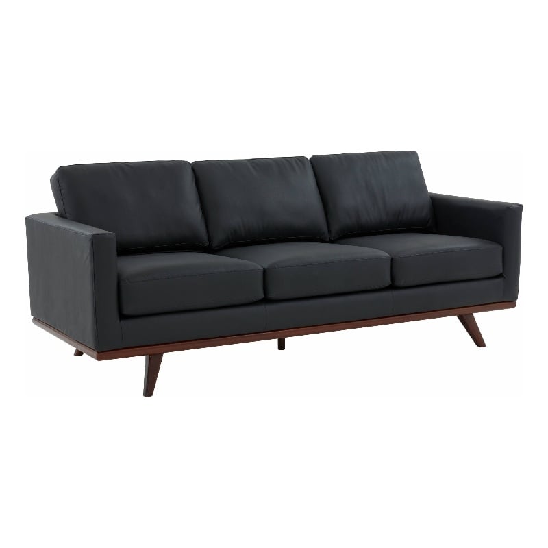 LeisureMod Chester Modern Faux Leather Sofa with Birch Wood Base Black