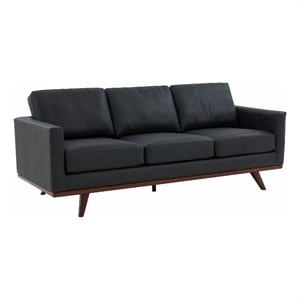 LeisureMod Chester Modern Faux Leather Sofa with Birch Wood Base Black
