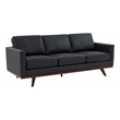 LeisureMod Chester Modern Faux Leather Sofa with Birch Wood Base Black