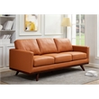 LeisureMod Chester Modern Faux Leather Sofa with Birch Wood Base Cognac Tan