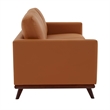LeisureMod Chester Modern Faux Leather Sofa with Birch Wood Base Cognac Tan
