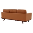 LeisureMod Chester Modern Faux Leather Sofa with Birch Wood Base Cognac Tan
