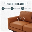 LeisureMod Chester Modern Faux Leather Sofa with Birch Wood Base Cognac Tan