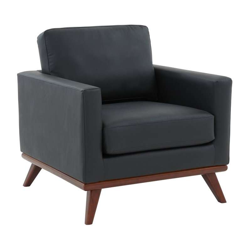LeisureMod Chester Modern Faux Leather Arm Chair With Birch Wood Base Black