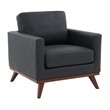 LeisureMod Chester Modern Faux Leather Arm Chair With Birch Wood Base Black