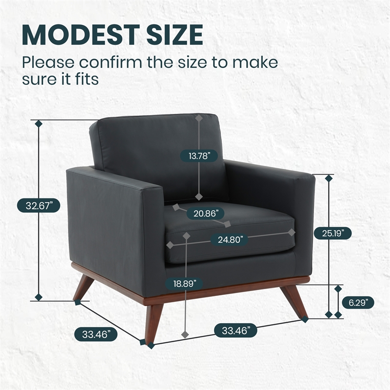 LeisureMod Chester Modern Faux Leather Arm Chair With Birch Wood Base Black