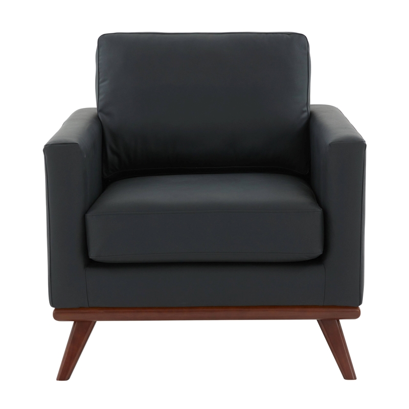 LeisureMod Chester Modern Faux Leather Arm Chair With Birch Wood Base Black