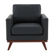 LeisureMod Chester Modern Faux Leather Arm Chair With Birch Wood Base Black