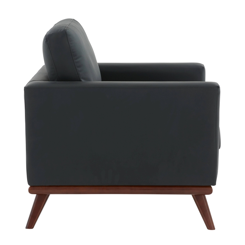 LeisureMod Chester Modern Faux Leather Arm Chair With Birch Wood Base Black