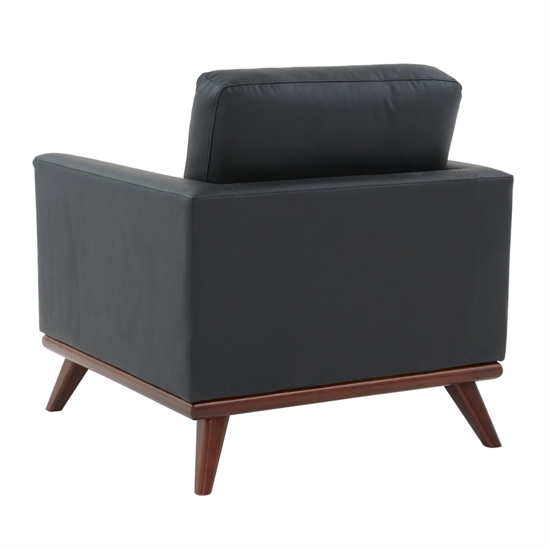 LeisureMod Chester Modern Faux Leather Arm Chair With Birch Wood Base Black