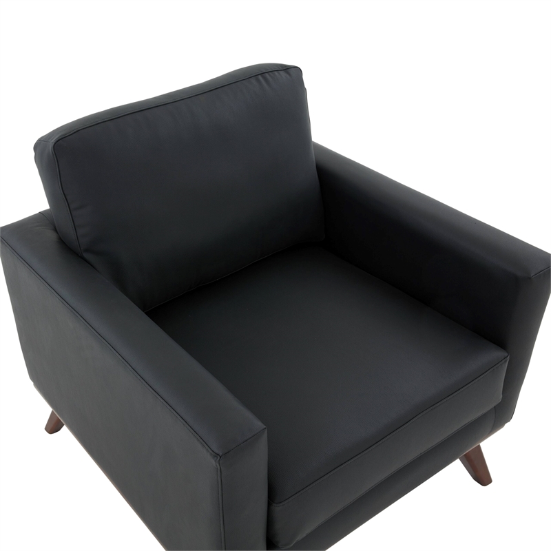 LeisureMod Chester Modern Faux Leather Arm Chair With Birch Wood Base Black