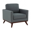 LeisureMod Chester Modern Faux Leather Arm Chair With Birch Wood Base Gray