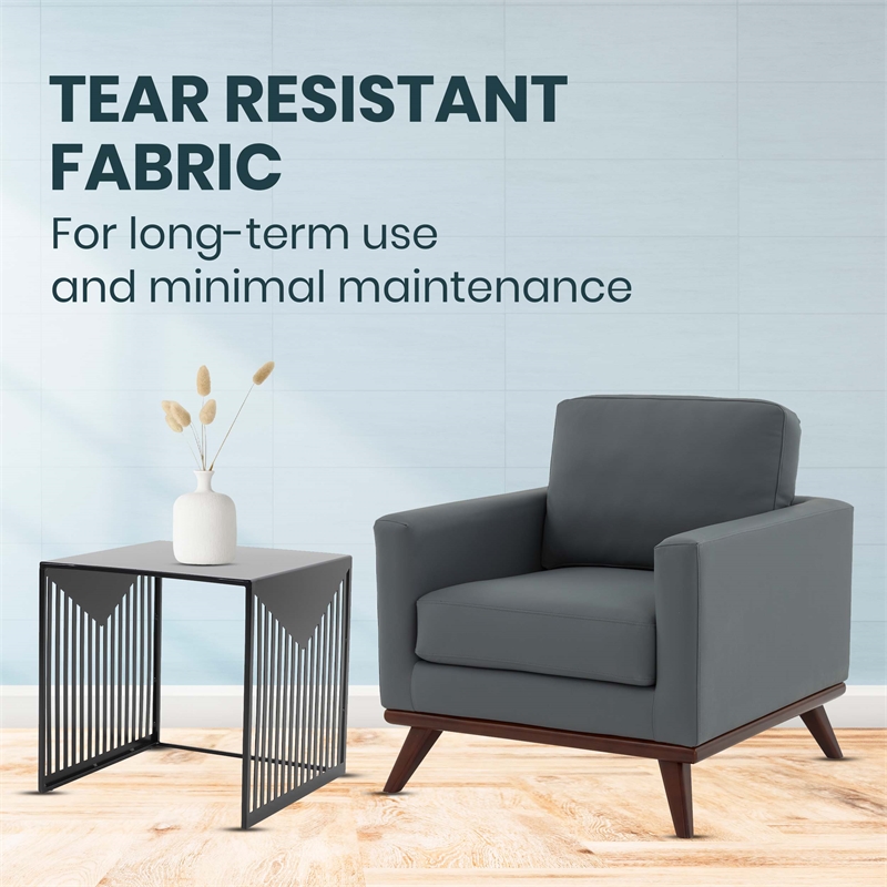 LeisureMod Chester Modern Faux Leather Arm Chair With Birch Wood Base Gray