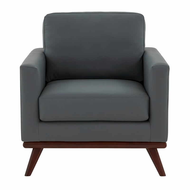 LeisureMod Chester Modern Faux Leather Arm Chair With Birch Wood Base Gray