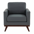 LeisureMod Chester Modern Faux Leather Arm Chair With Birch Wood Base Gray