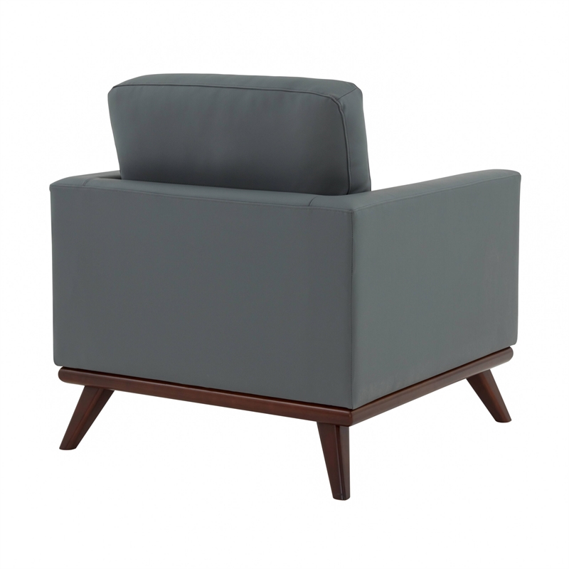 LeisureMod Chester Modern Faux Leather Arm Chair With Birch Wood Base Gray
