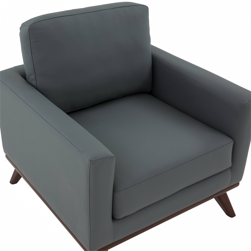 LeisureMod Chester Modern Faux Leather Arm Chair With Birch Wood Base Gray