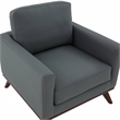 LeisureMod Chester Modern Faux Leather Arm Chair With Birch Wood Base Gray