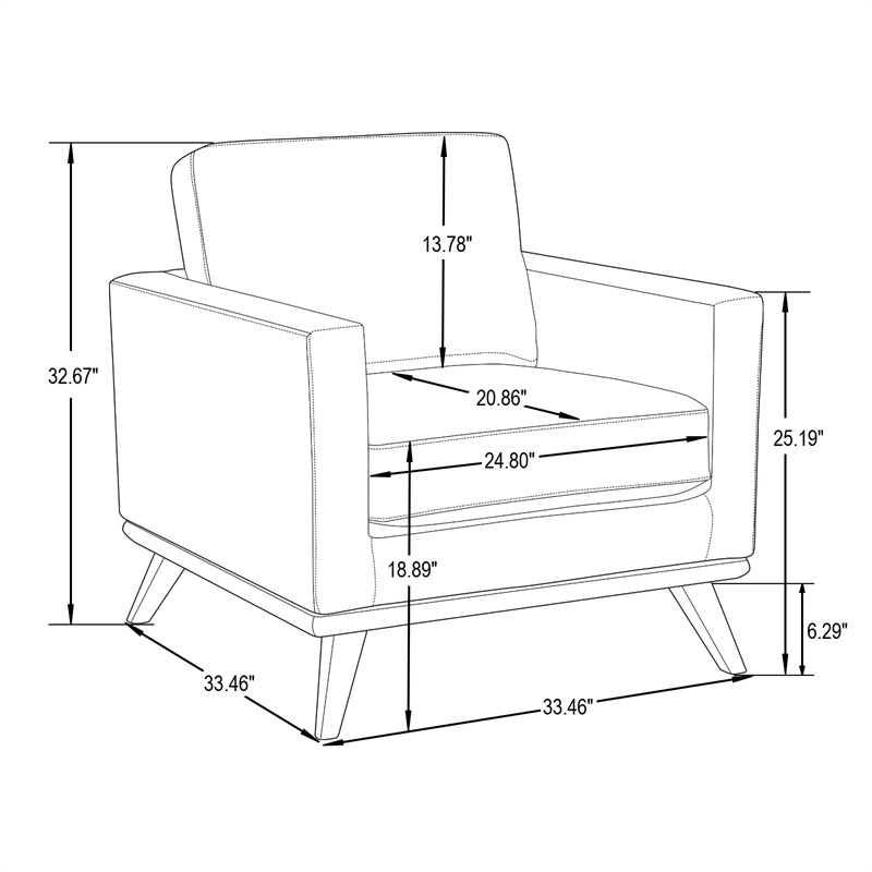 LeisureMod Chester Modern Faux Leather Arm Chair With Birch Wood Base Gray