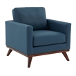 LeisureMod Chester Modern Faux Leather Arm Chair With Birch Wood Base Navy Blue