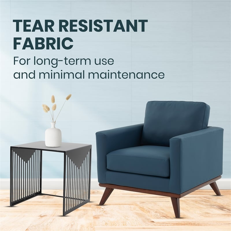 LeisureMod Chester Modern Faux Leather Arm Chair With Birch Wood Base Navy Blue