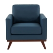 LeisureMod Chester Modern Faux Leather Arm Chair With Birch Wood Base Navy Blue