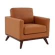 LeisureMod Chester Modern Faux Leather Arm Chair With Birch Wood Base Cognac Tan