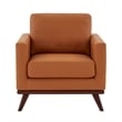 LeisureMod Chester Modern Faux Leather Arm Chair With Birch Wood Base Cognac Tan