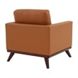 LeisureMod Chester Modern Faux Leather Arm Chair With Birch Wood Base Cognac Tan