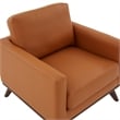 LeisureMod Chester Modern Faux Leather Arm Chair With Birch Wood Base Cognac Tan
