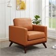 LeisureMod Chester Modern Faux Leather Arm Chair With Birch Wood Base Cognac Tan