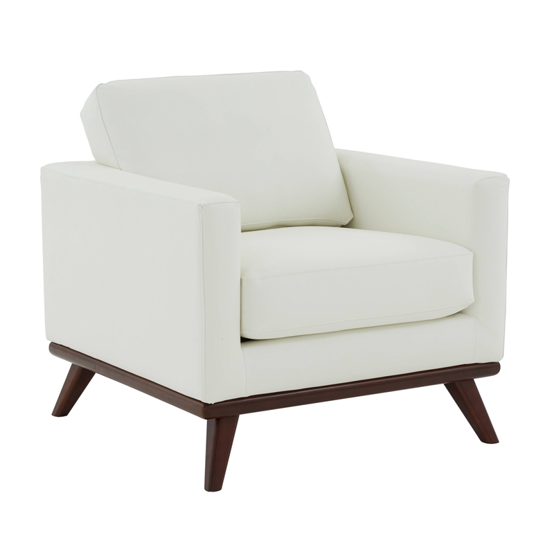 LeisureMod Chester Modern Faux Leather Arm Chair With Birch Wood Base White