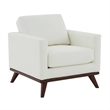 LeisureMod Chester Modern Faux Leather Arm Chair With Birch Wood Base White