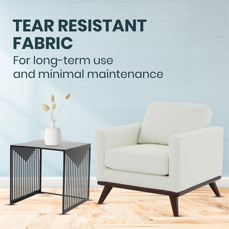 LeisureMod Chester Modern Faux Leather Arm Chair With Birch Wood Base White