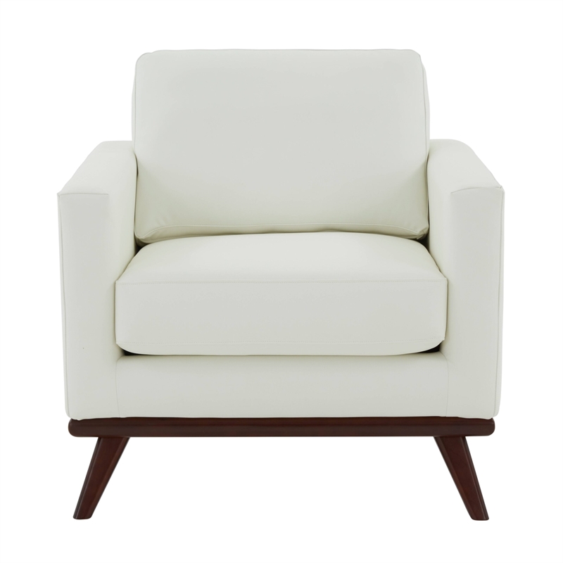 LeisureMod Chester Modern Faux Leather Arm Chair With Birch Wood Base White
