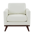 LeisureMod Chester Modern Faux Leather Arm Chair With Birch Wood Base White