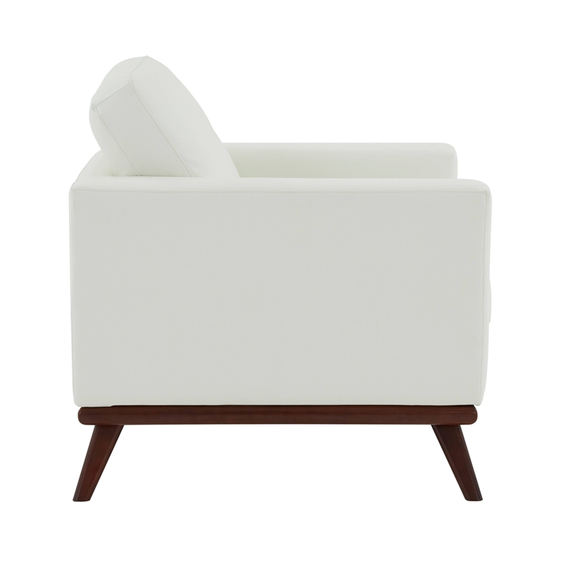 LeisureMod Chester Modern Faux Leather Arm Chair With Birch Wood Base White