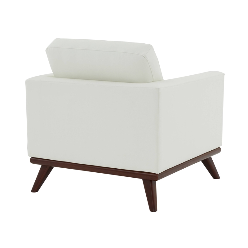 LeisureMod Chester Modern Faux Leather Arm Chair With Birch Wood Base White