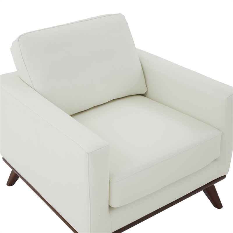 LeisureMod Chester Modern Faux Leather Arm Chair With Birch Wood Base White