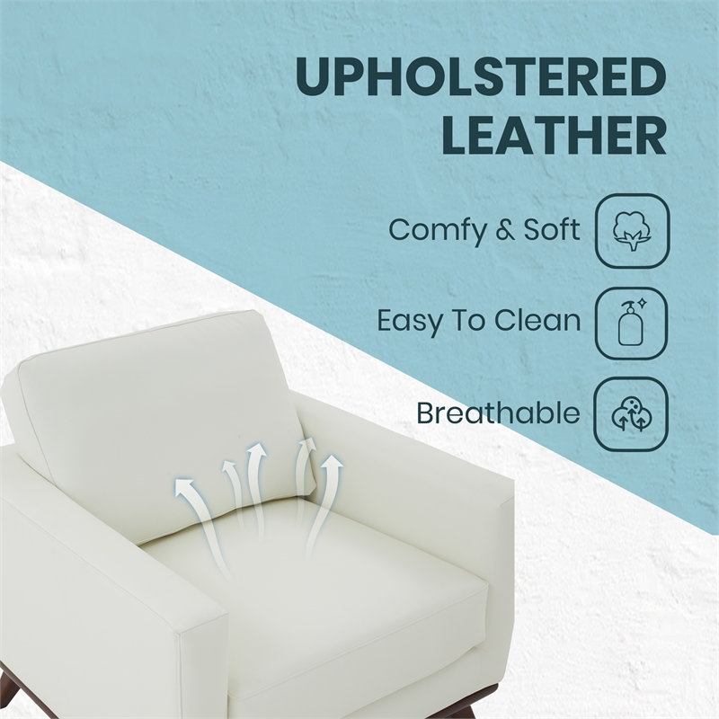 LeisureMod Chester Modern Faux Leather Arm Chair With Birch Wood Base White