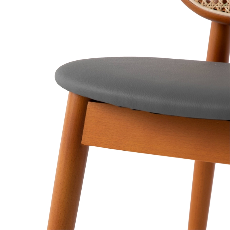 LeisureMod Holbeck Dining Chair with Upholstered Faux Leather Seat Gray